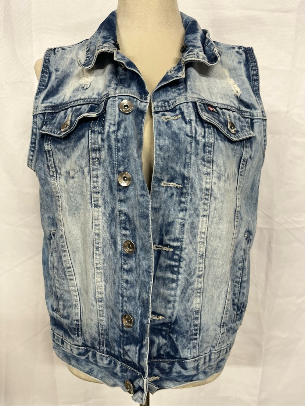 Southpole Denim Trucker Vest  Medium 12/14 Acid Wash Jean Distressed Blue Biker